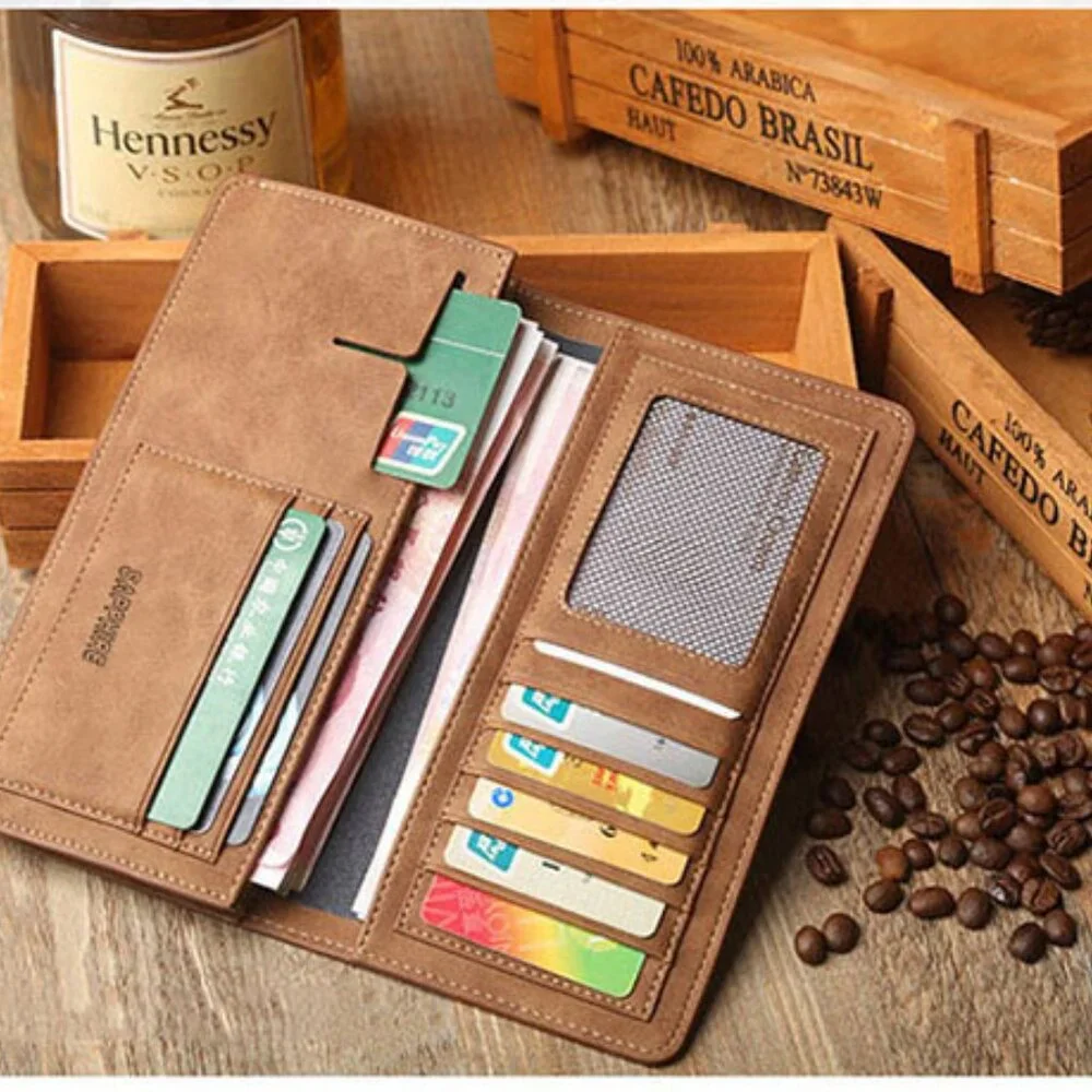 Men's Bifold Leather Breast Pocket Card Holder Purse Suit Long Wallet Checkbook